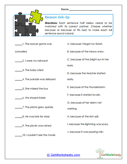 Reason Link-Up Worksheet