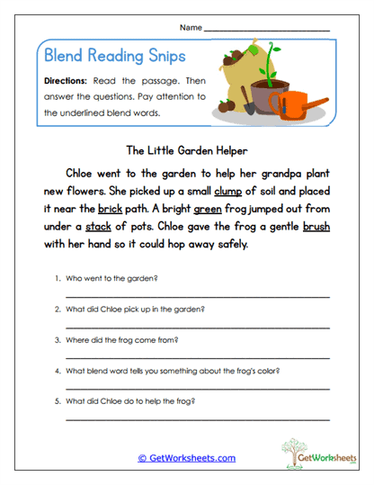 Reading Snips Worksheet