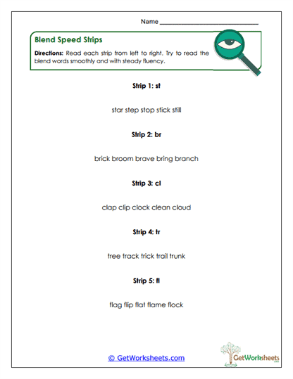 Speed Strips Worksheet