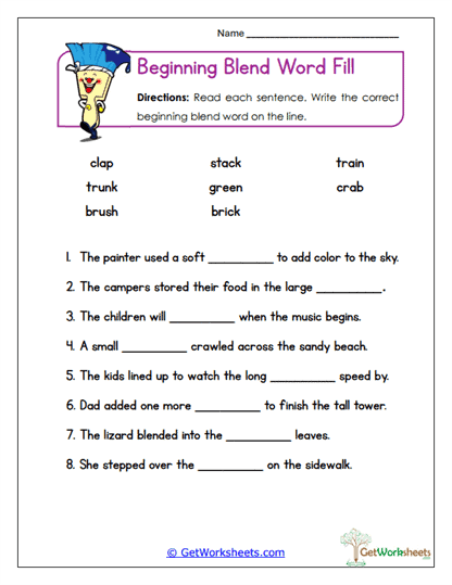 Blend Word Fill Worksheet