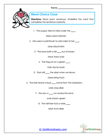 Choice Cloze Worksheet