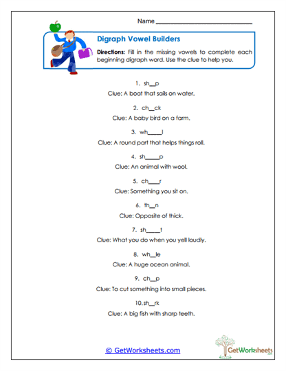 Vowel Builders Worksheet