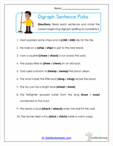 Digraph Sentences Examples Sentence Picks Worksheet - Beginning Digraphs in Context