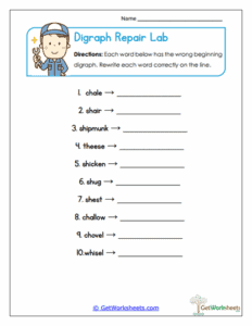 Revision Digraph Repair Lab Worksheet - Fixing Beginning Digraph Errors