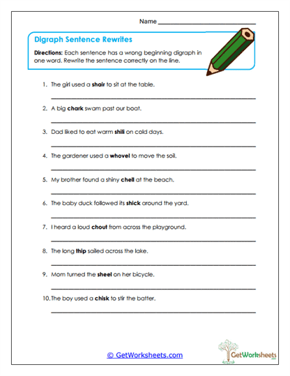 Sentence Rewrites Worksheet