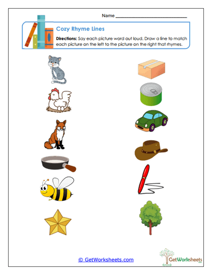 Cozy Rhyme Lines Worksheet