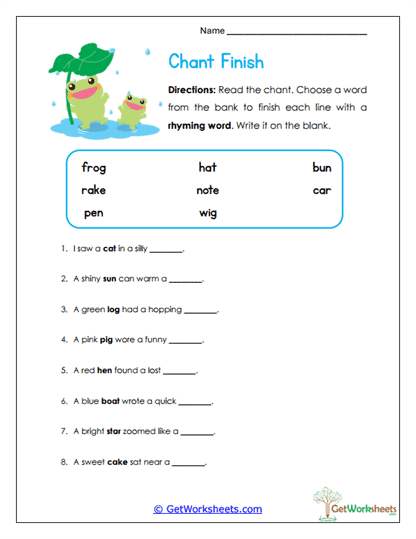 Word Ends Worksheet