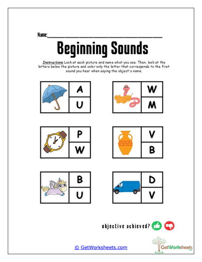 Beginning Sounds Worksheets