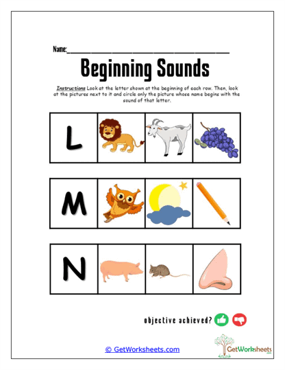 Starts With L, M, N Worksheet