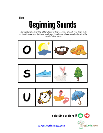 Starts With O, S, U Worksheet