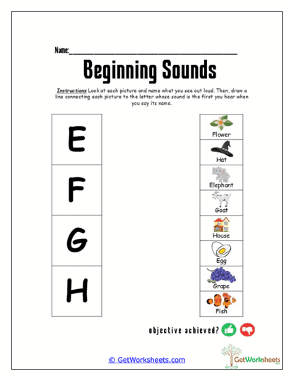 Beginning Sounds E-H Worksheet