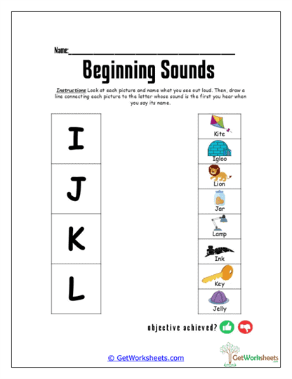 Beginning Sounds I-L Worksheet