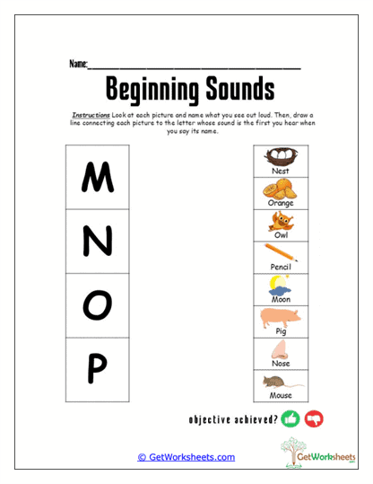 Beginning Sounds M-P Worksheet