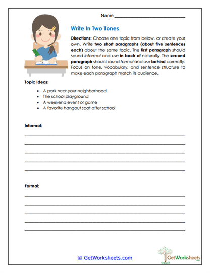 Write in Two Tones Worksheet