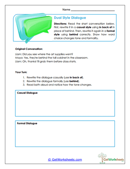 Dual Style Dialogue Worksheet
