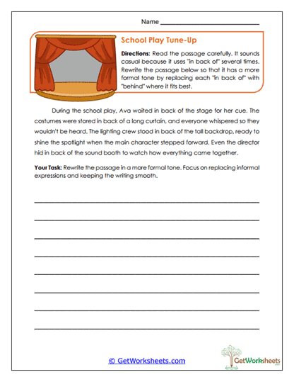 School Play Tune-Up Worksheet