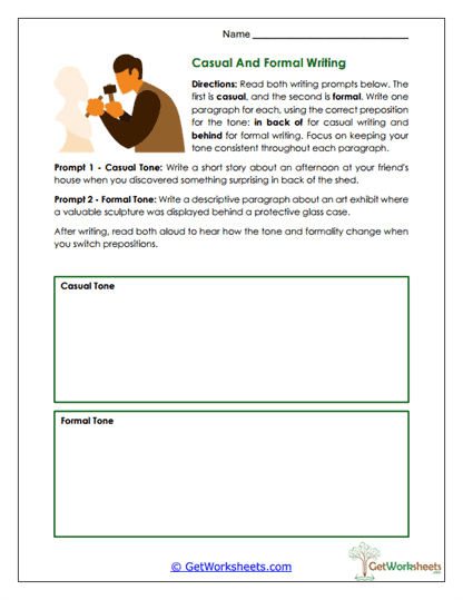Casual and Formal Writing Worksheet