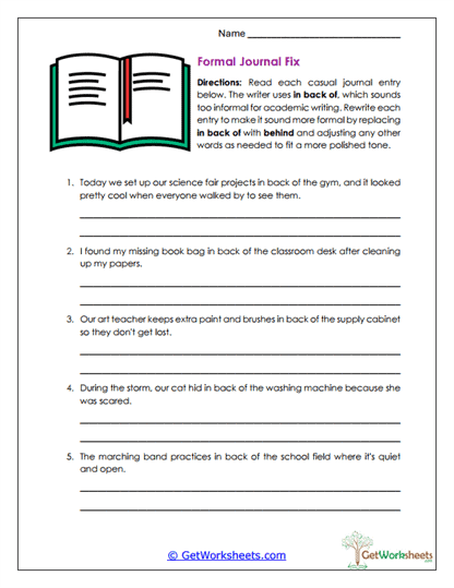 Formal Journal Fix Worksheet