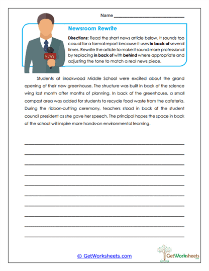 Newsroom Rewrite Worksheet