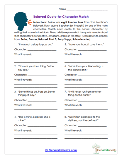Symbols and Meanings in Beloved Worksheet