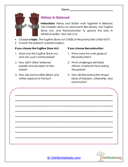 History in Beloved Worksheet Worksheet