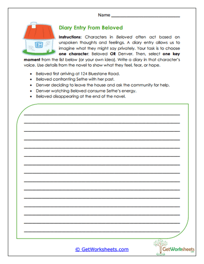 Diary Entry from Beloved Worksheet