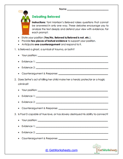 Debating Beloved Worksheet