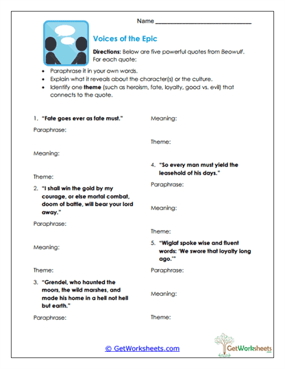Voices of the Epic Worksheet