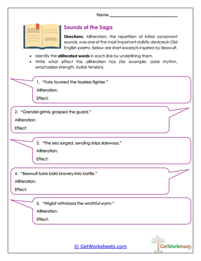 Sounds of the Saga Worksheet