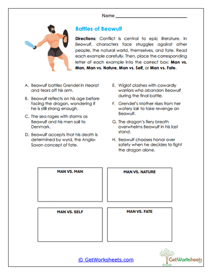 Battles of Beowulf Worksheet