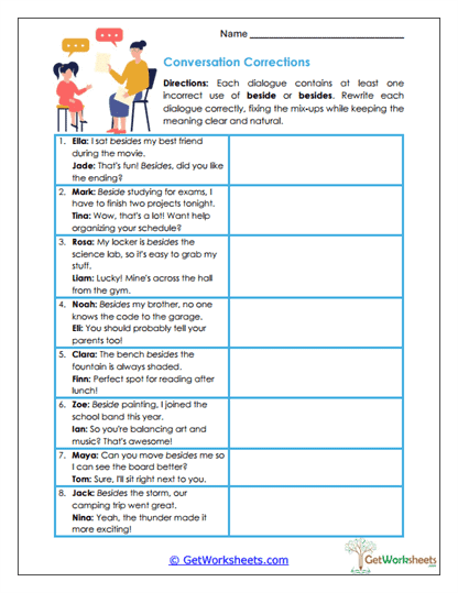 Conversation Corrections Worksheet
