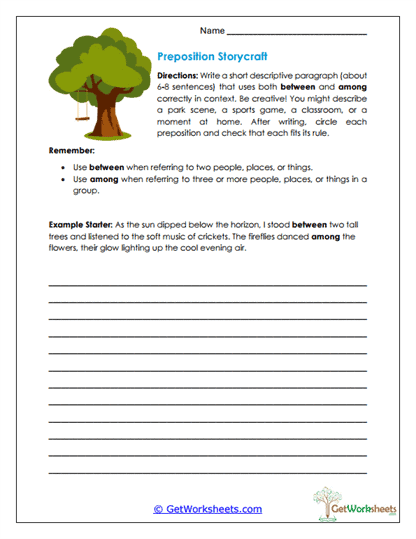 Preposition Storycraft Worksheet