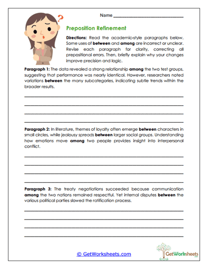 Preposition Refinement Worksheet