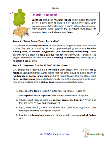 Reader's Viewpoint Worksheet