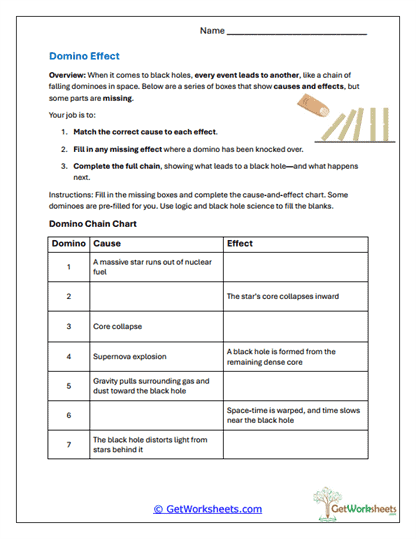 Black Hole Dominoes Worksheet