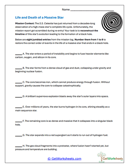 A Massive Star Worksheet