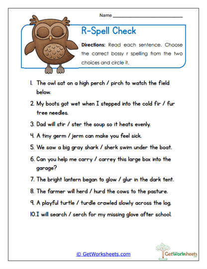 R-Spell Check Worksheet