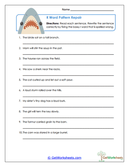 R Word Pattern Repair Worksheet