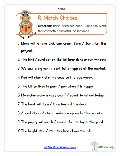 R-Match Choices Worksheet