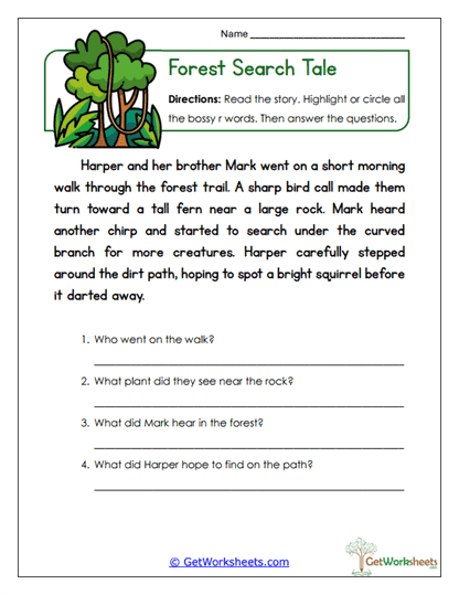 Forest Search Tale Worksheet