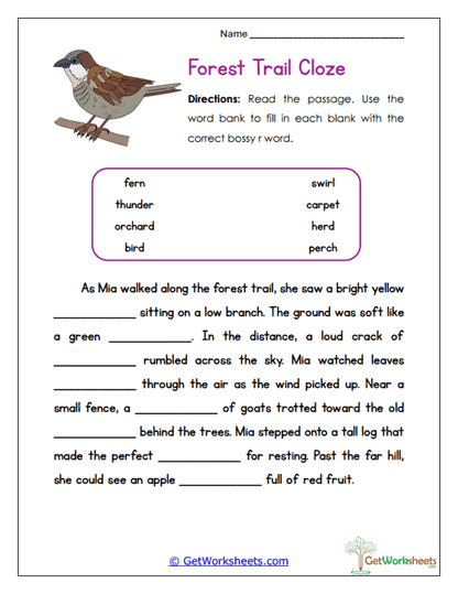 Forest Trail Cloze Worksheet