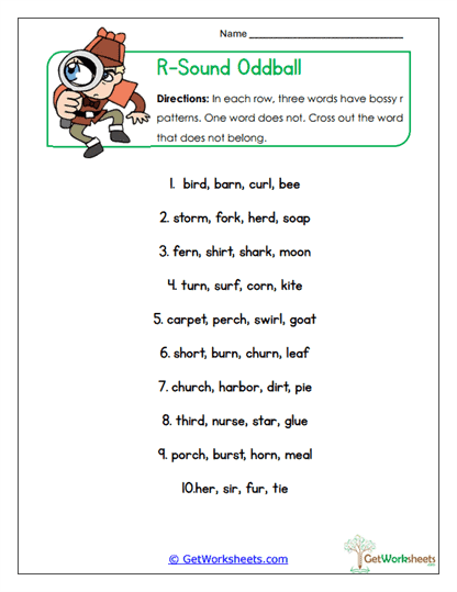 R-Sound Oddball Worksheet