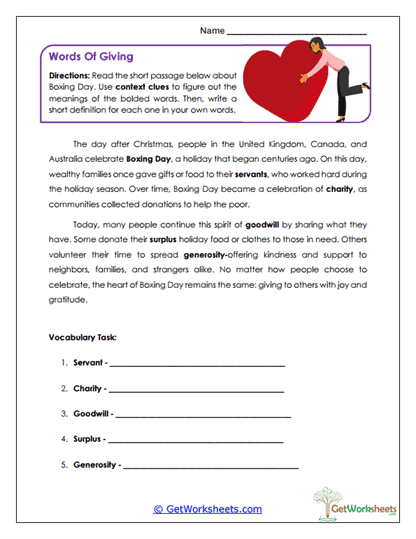 Words of Giving Worksheet