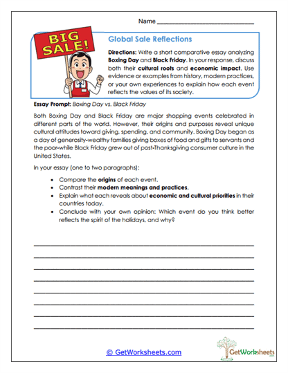 Global Sale Reflections Worksheet