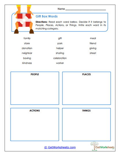 Gift Box Words Worksheet