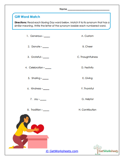 Gift Word Match Worksheet