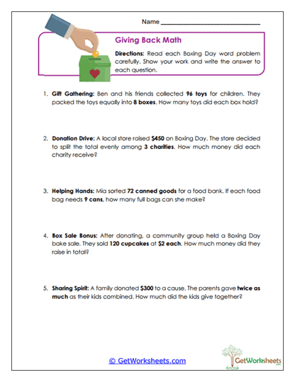 Giving Back Math Worksheet