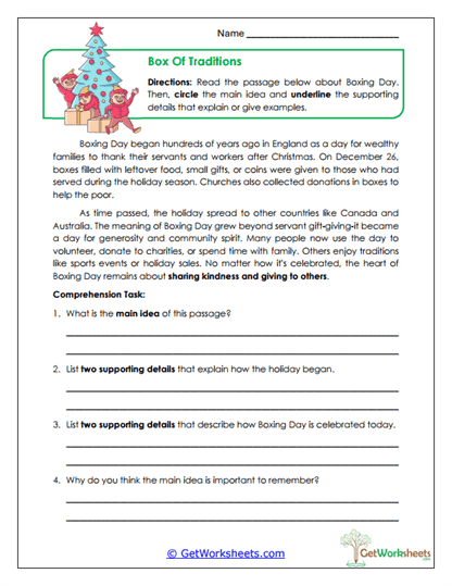 Box of Traditions Worksheet