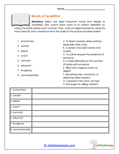 Words of Terabithia Worksheet