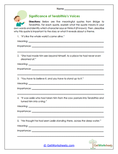 Significance of Terabithia's Voices Worksheet